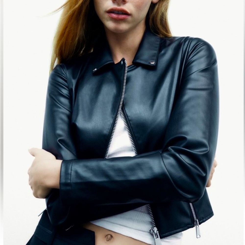 Zara Faux Leather Zippered Jacket - Black